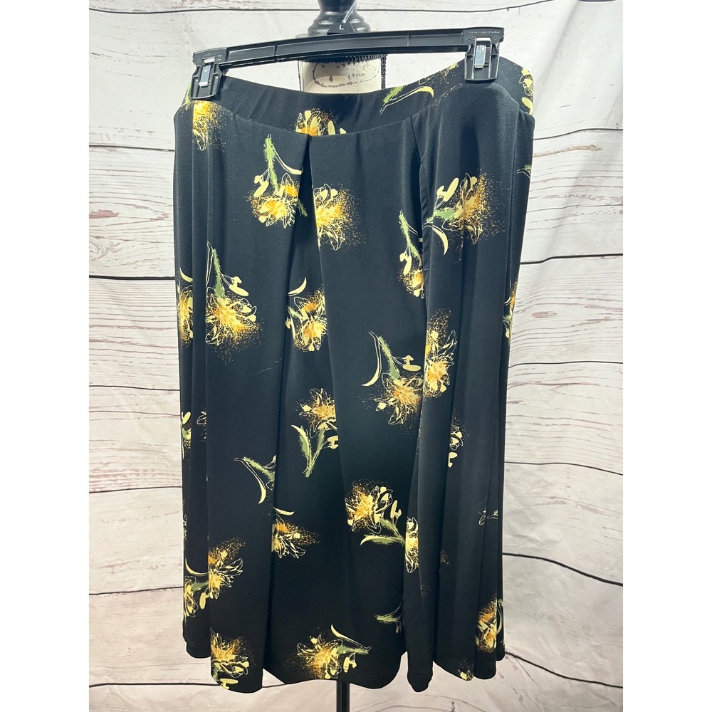 LuLaRoe‎ XL Black Floral Print Midi Skirt Women's